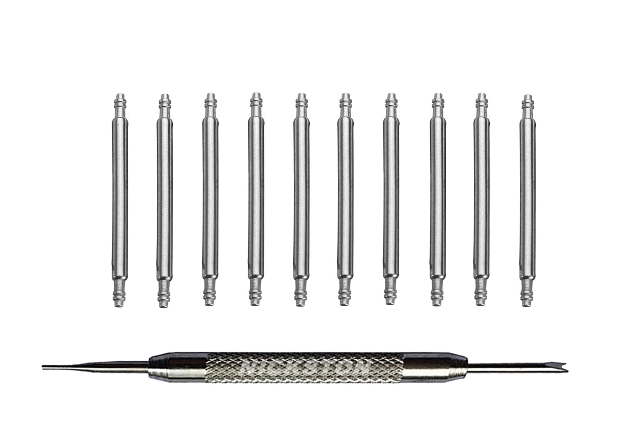 10 Stainless Steel Spring Bar Pins with Tool for Watch Band Buckle 8 9 10 11 12 13 14 15 16 17 18 19 20 21 22 23 24 25 26mm Lug Attachment